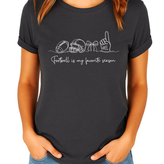 Football is My Favorite Season coquette bow game day tee, Dark Gray Heather Shirt, view 7