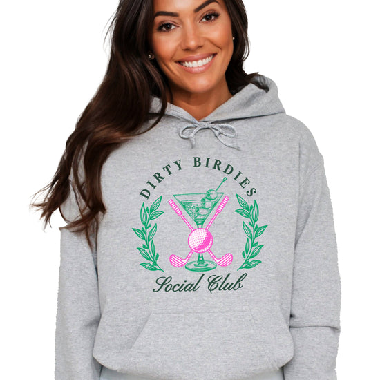 Dirty Birdies Social Club hoodie in Gray, front view