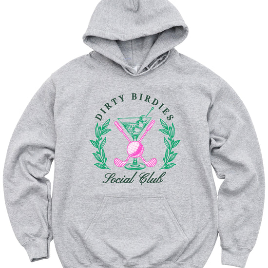 Dirty Birdies Social Club hoodie in Gray, model view