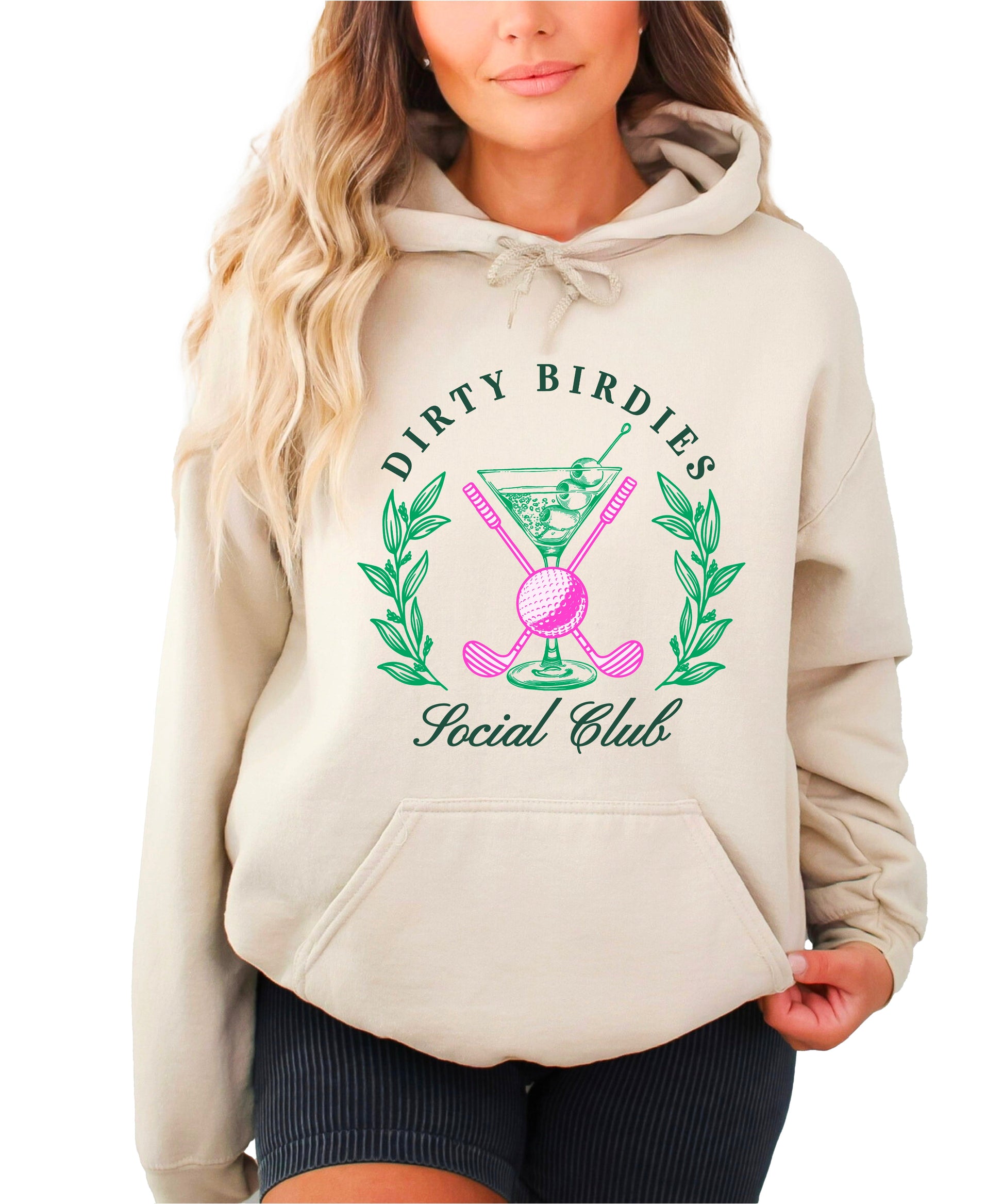 Dirty Birdies Social Club hoodie in Sand, front view