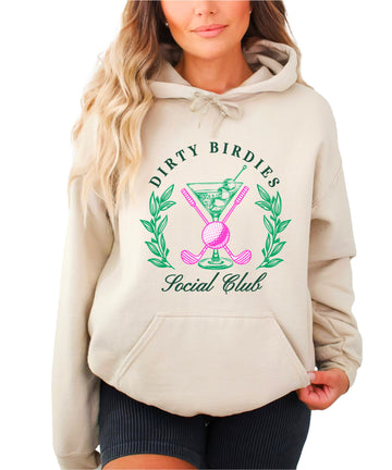 Dirty Birdies Social Club hoodie in Sand, front view