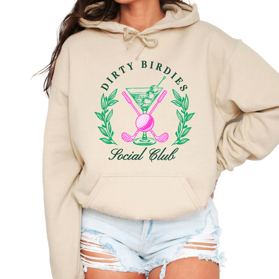 Dirty Birdies Social Club hoodie in Sand, detail view