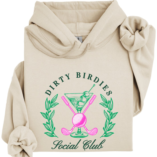 Dirty Birdies Social Club hoodie in Sand, lifestyle view