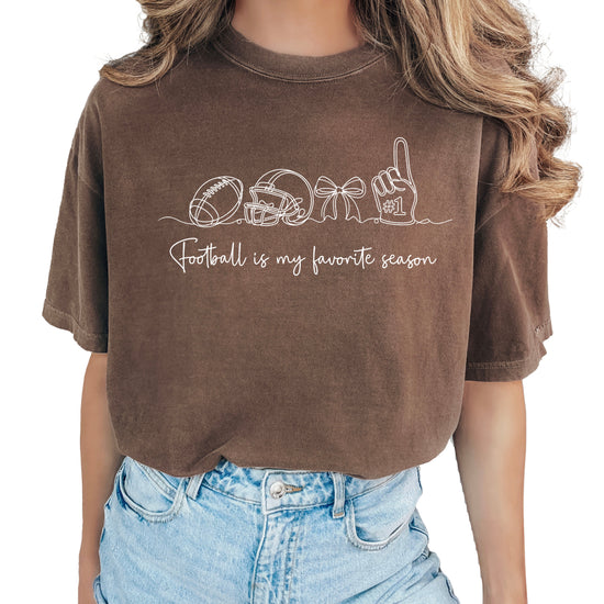 Football is My Favorite Season game day coquette bow Comfort Colors tee, Espresso Shirt, view 1