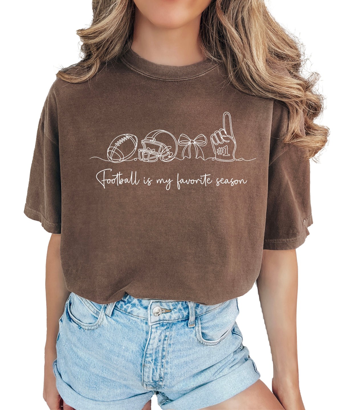 Football is My Favorite Season game day coquette bow Comfort Colors tee, Espresso Shirt, view 1