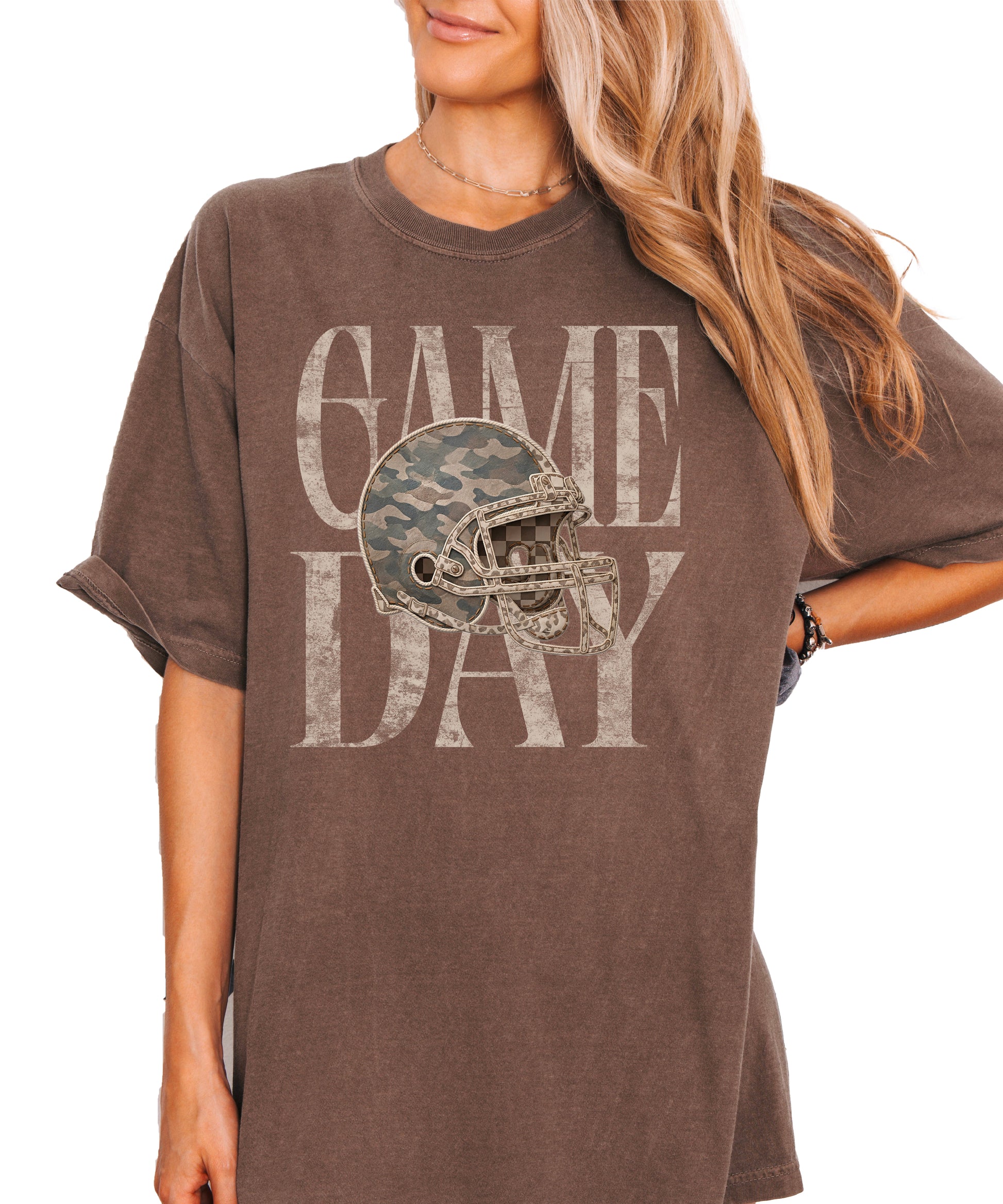 Espresso Shirt Game Day Camo Football Helmet Comfort Colors tee view 1 - Olive Loves Apple