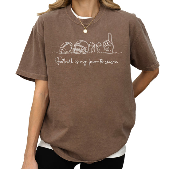 Football is My Favorite Season game day coquette bow Comfort Colors tee, Espresso Shirt, view 2