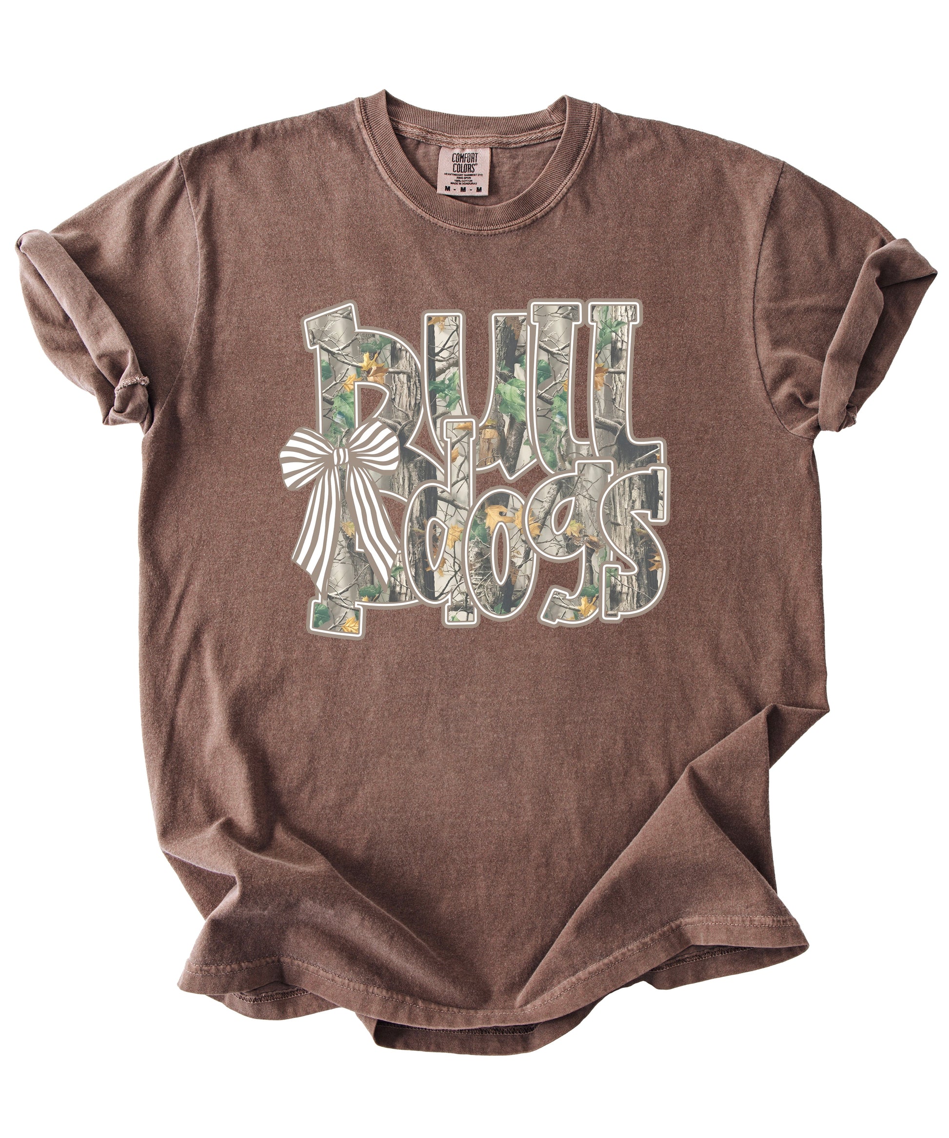 Bulldogs Camo Coquette Bow Comfort Colors tee in Espresso - view 2