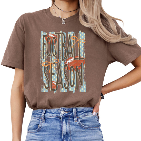 Football Season coquette bow Comfort Colors tee in Espresso - view 2