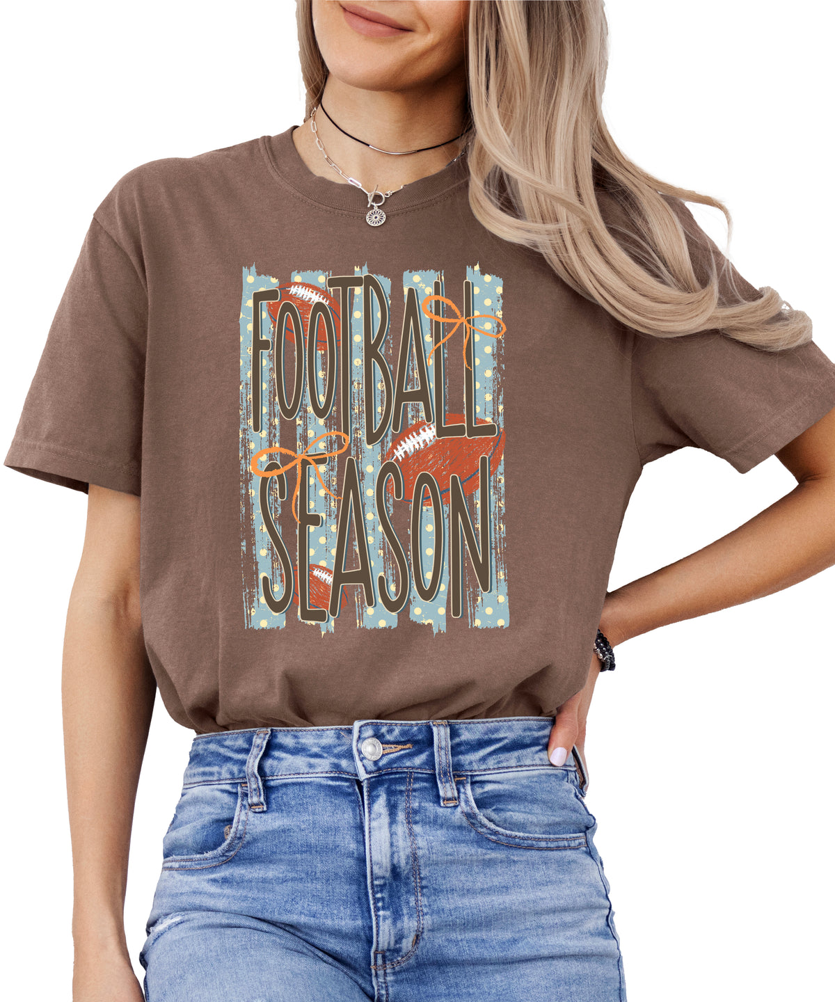 Football Season coquette bow Comfort Colors tee in Espresso - view 2