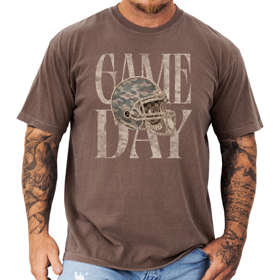 Espresso Shirt Game Day Camo Football Helmet Comfort Colors tee view 2 - Olive Loves Apple