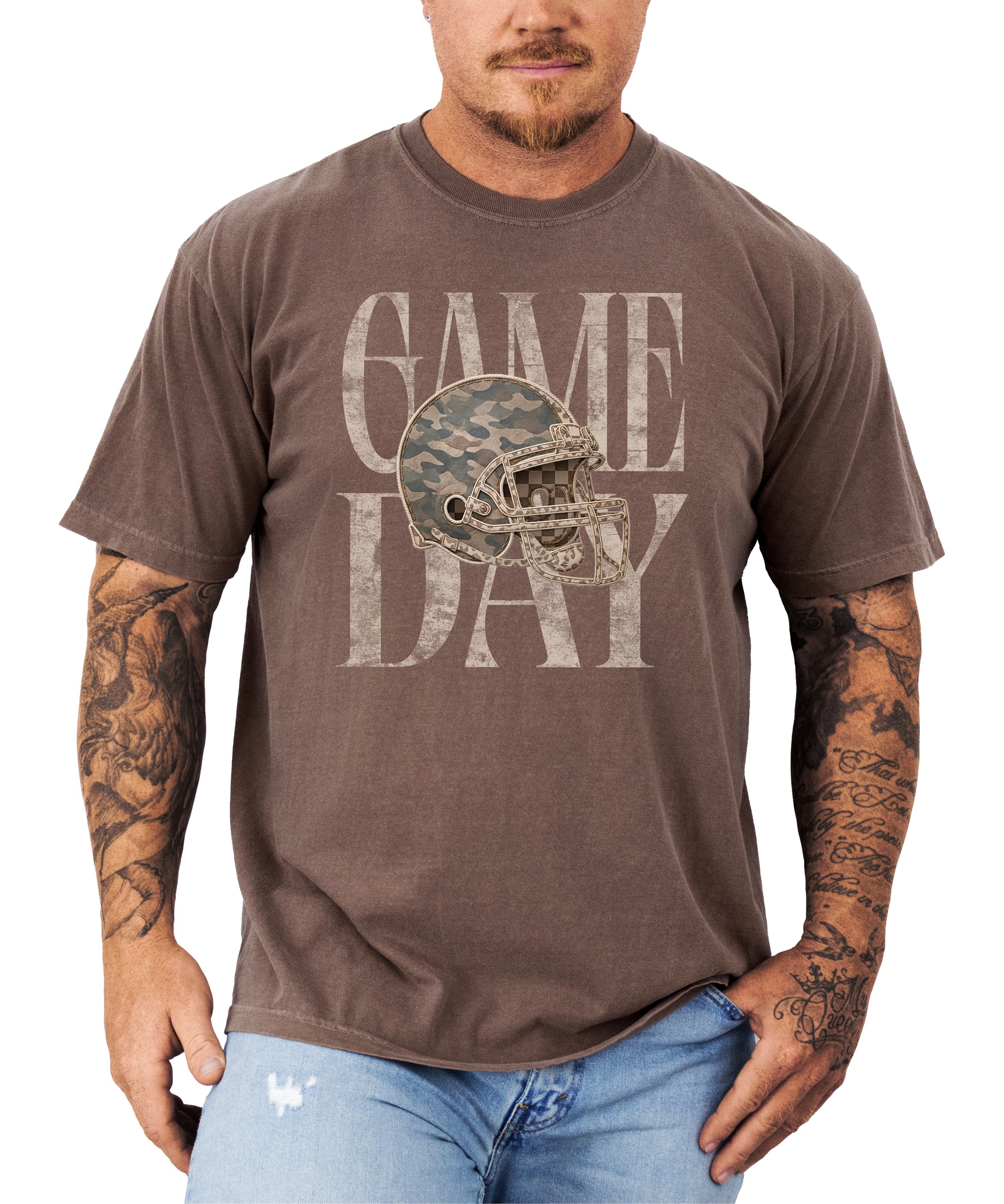 Espresso Shirt Game Day Camo Football Helmet Comfort Colors tee view 2 - Olive Loves Apple
