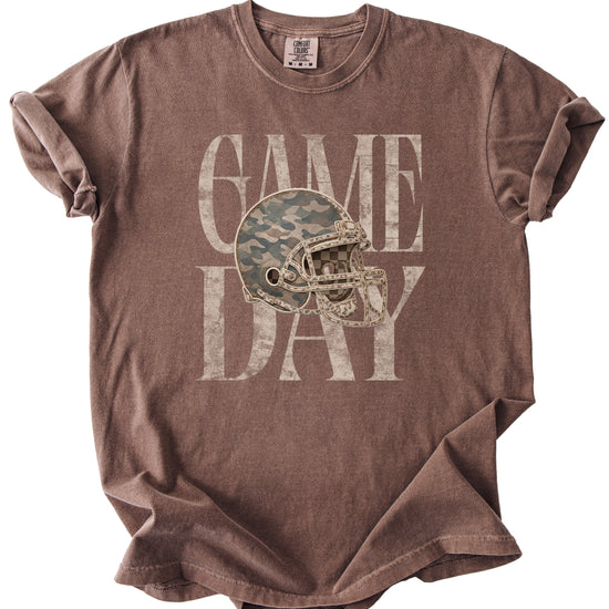 Espresso Shirt Game Day Camo Football Helmet Comfort Colors tee view 3 - Olive Loves Apple