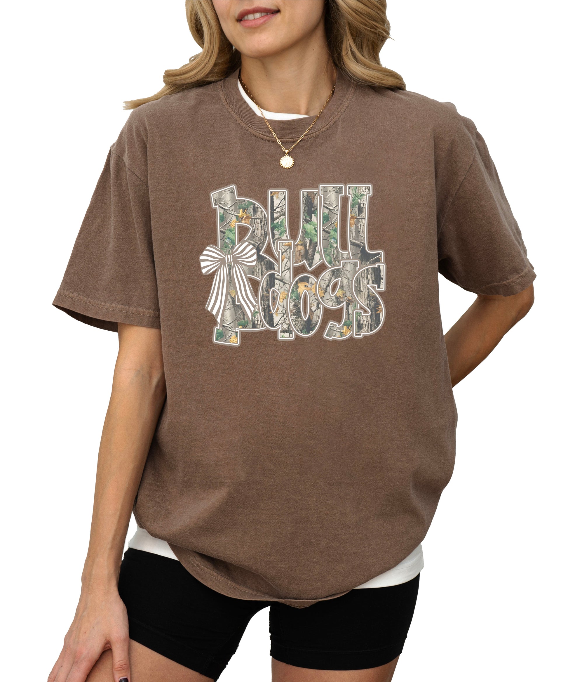 Bulldogs Camo Coquette Bow Comfort Colors tee in Espresso - view 3