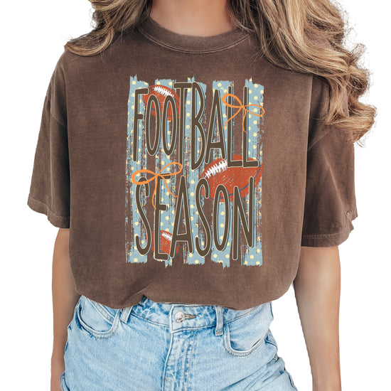 Football Season coquette bow Comfort Colors tee in Espresso - view 3