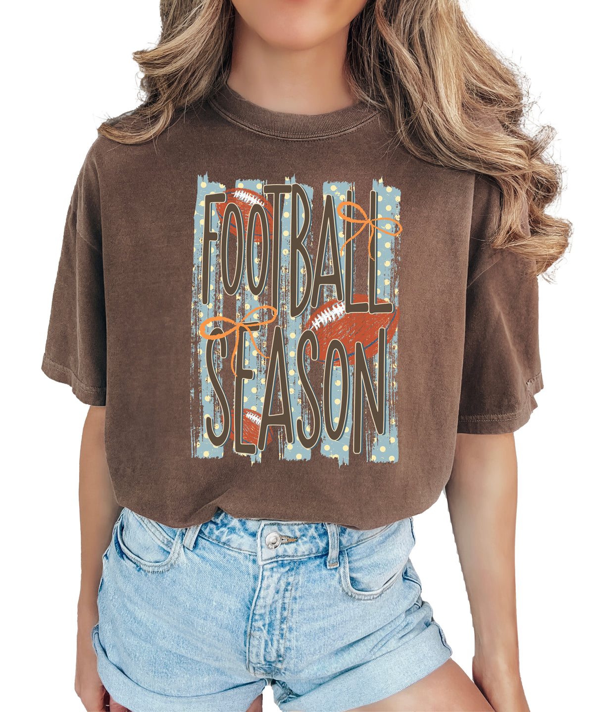 Football Season coquette bow Comfort Colors tee in Espresso - view 3