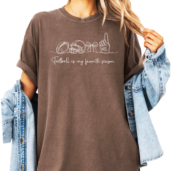 Football is My Favorite Season game day coquette bow Comfort Colors tee, Espresso Shirt, view 3