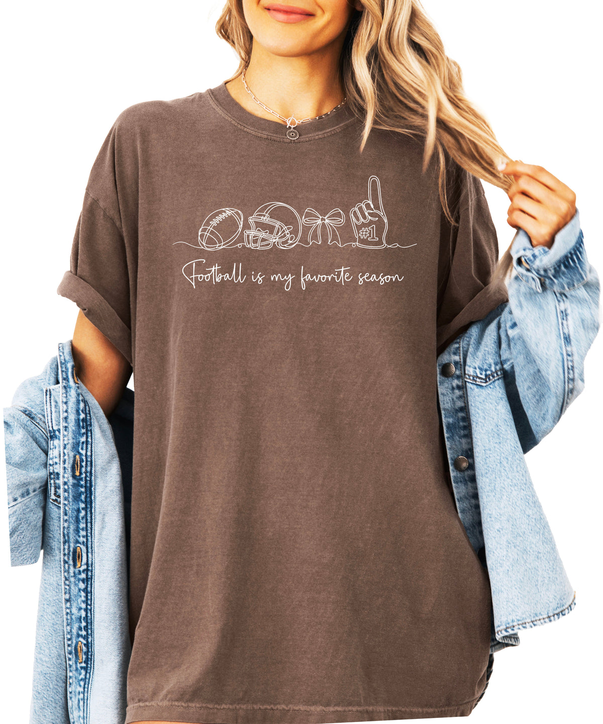 Football is My Favorite Season game day coquette bow Comfort Colors tee, Espresso Shirt, view 3