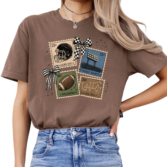 Vintage Football Stamps Coquette Bow Comfort Colors tee in Espresso - view 4
