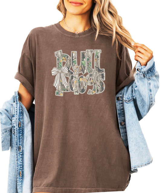 Bulldogs Camo Coquette Bow Comfort Colors tee in Espresso - view 4