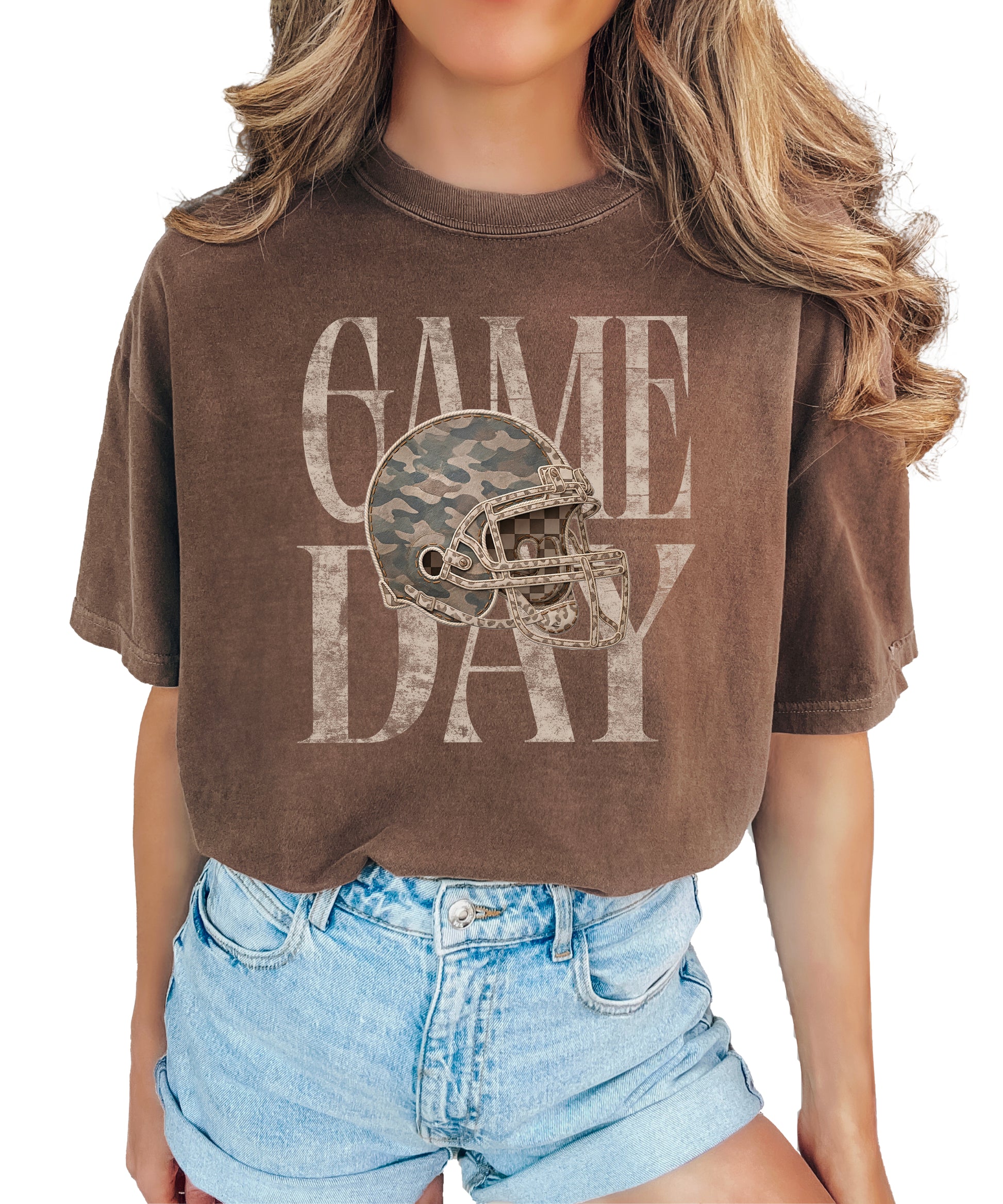 Espresso Shirt Game Day Camo Football Helmet Comfort Colors tee view 4 - Olive Loves Apple