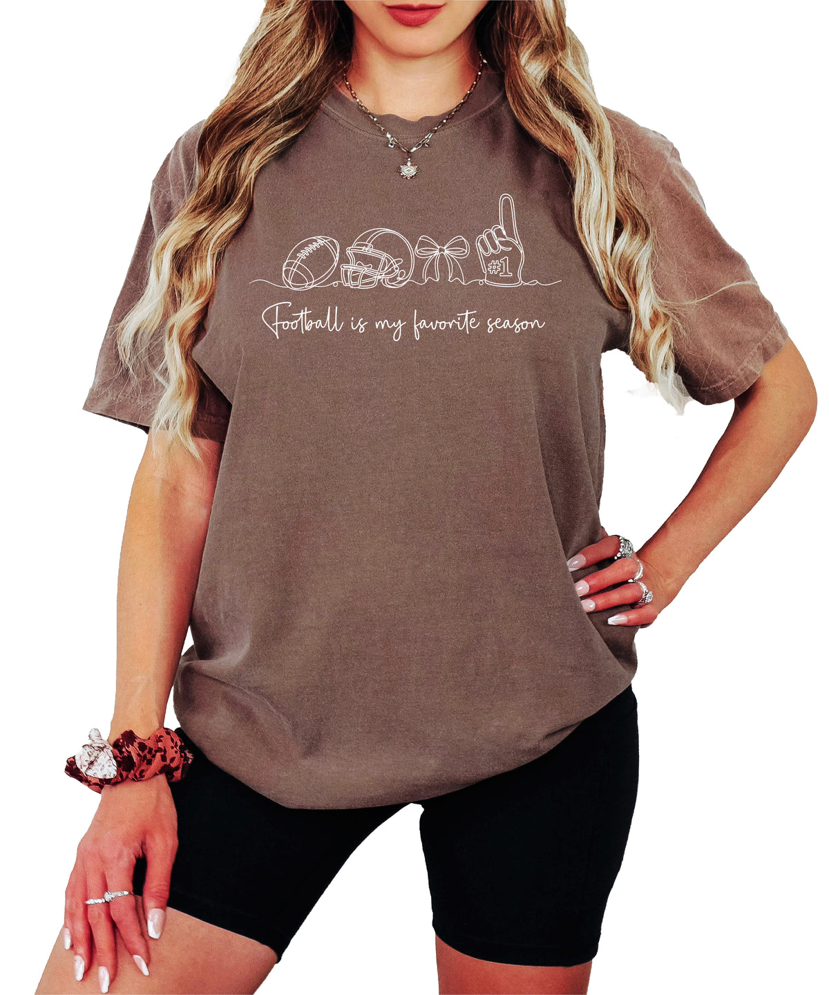 Football is My Favorite Season game day coquette bow Comfort Colors tee, Espresso Shirt, view 5