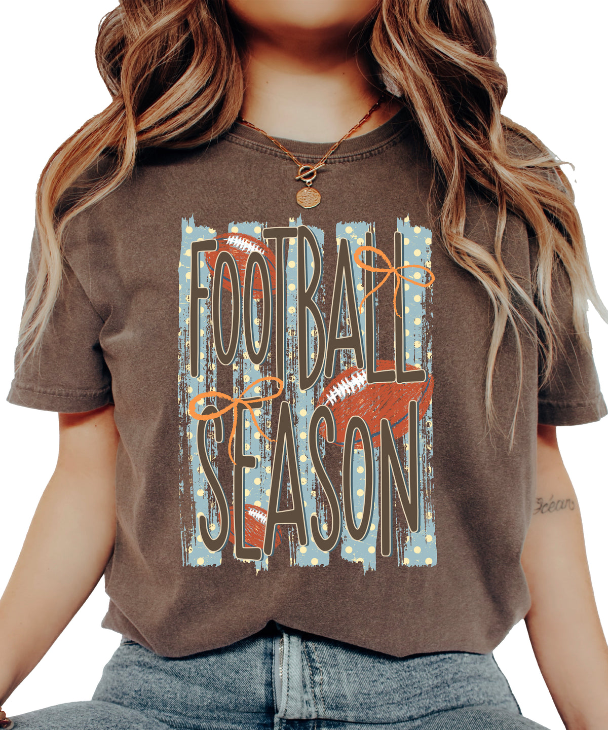Football Season coquette bow Comfort Colors tee in Espresso - view 5