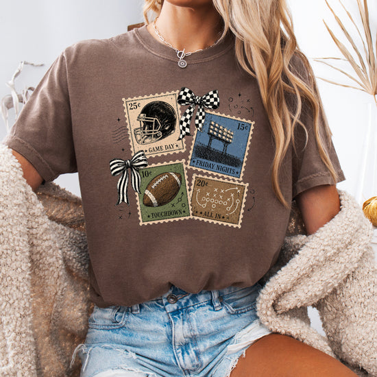 Vintage Football Stamps Coquette Bow Comfort Colors tee in Espresso - view 5