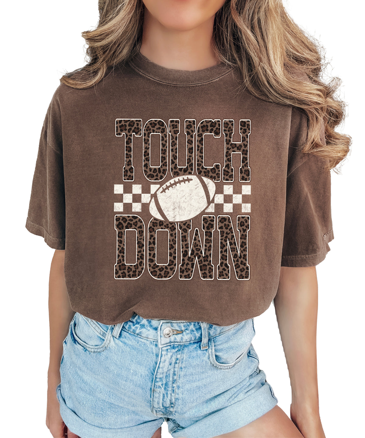 Leopard Print Touchdown Comfort Colors tee in Espresso - view 5