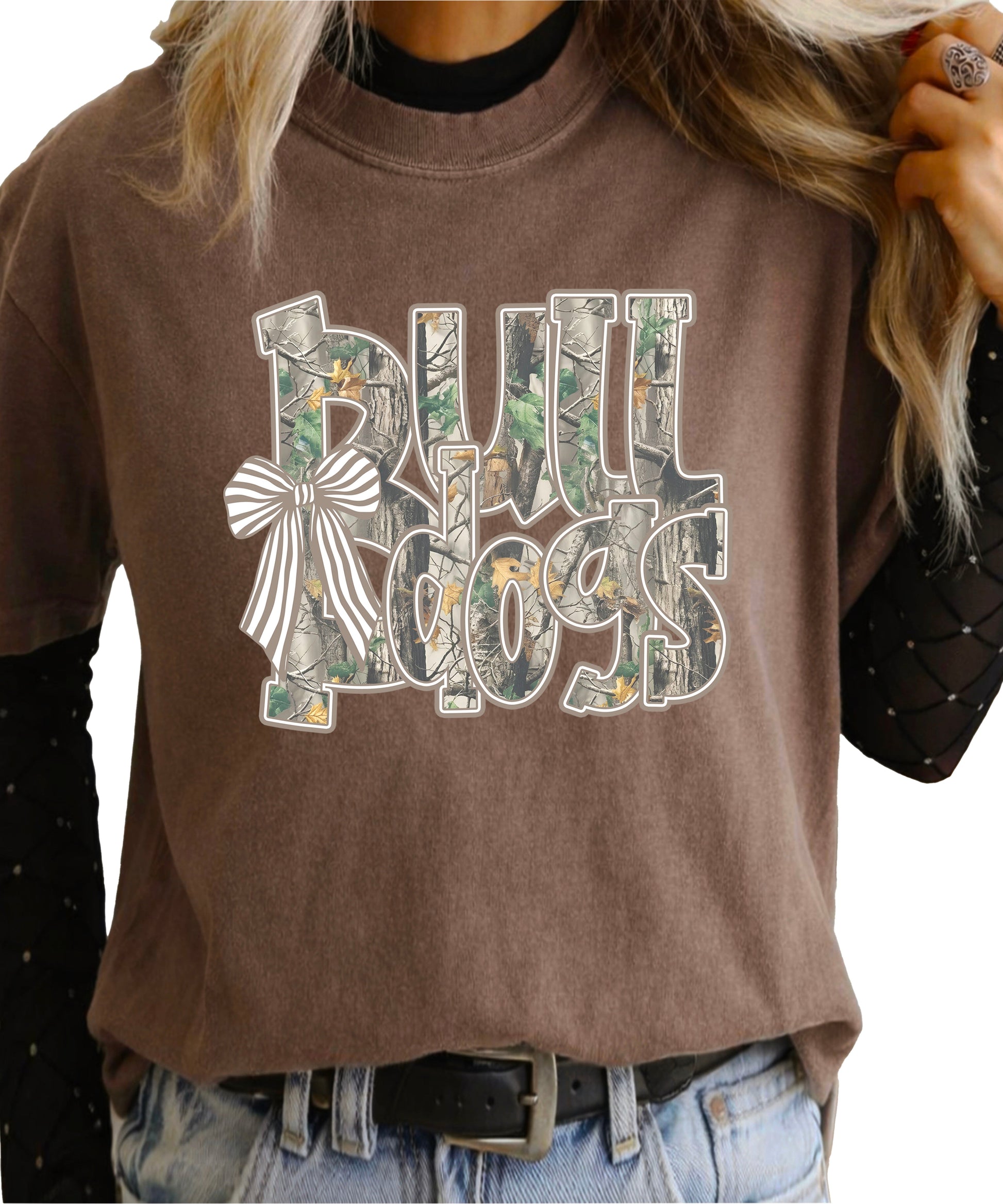 Bulldogs Camo Coquette Bow Comfort Colors tee in Espresso - view 6