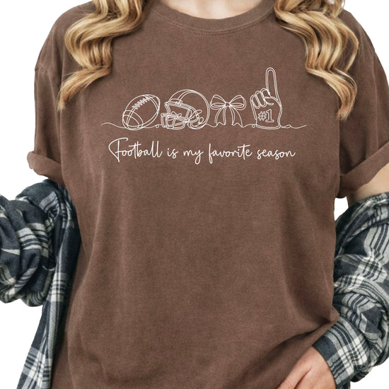Football is My Favorite Season game day coquette bow Comfort Colors tee, Espresso Shirt, view 6