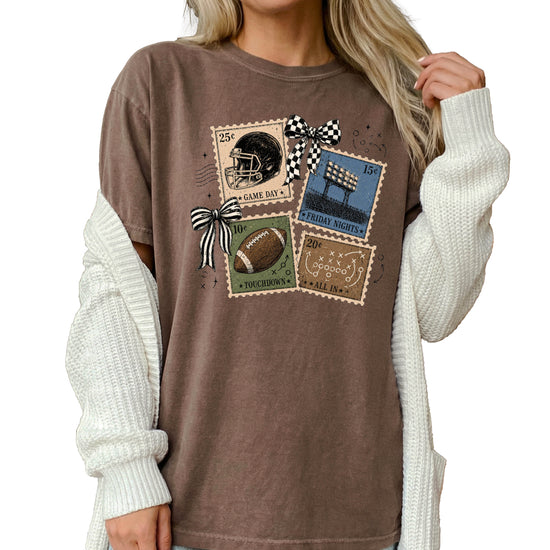 Vintage Football Stamps Coquette Bow Comfort Colors tee in Espresso - view 6