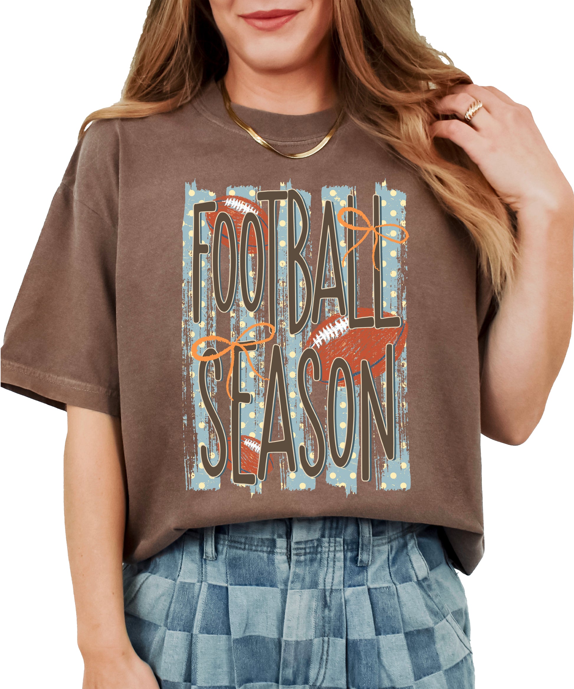 Football Season coquette bow Comfort Colors tee in Espresso - view 6