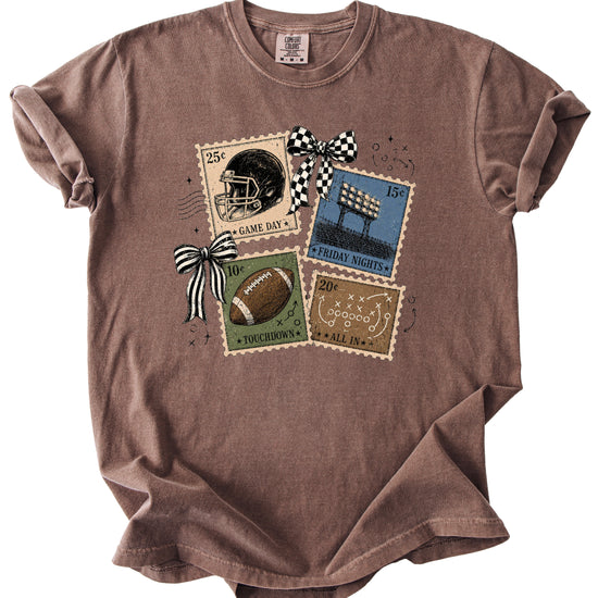 Vintage Football Stamps Coquette Bow Comfort Colors tee in Espresso - view 7