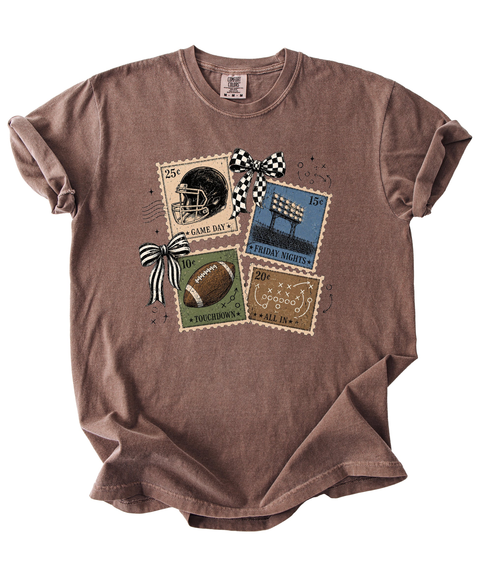 Vintage Football Stamps Coquette Bow Comfort Colors tee in Espresso - view 7