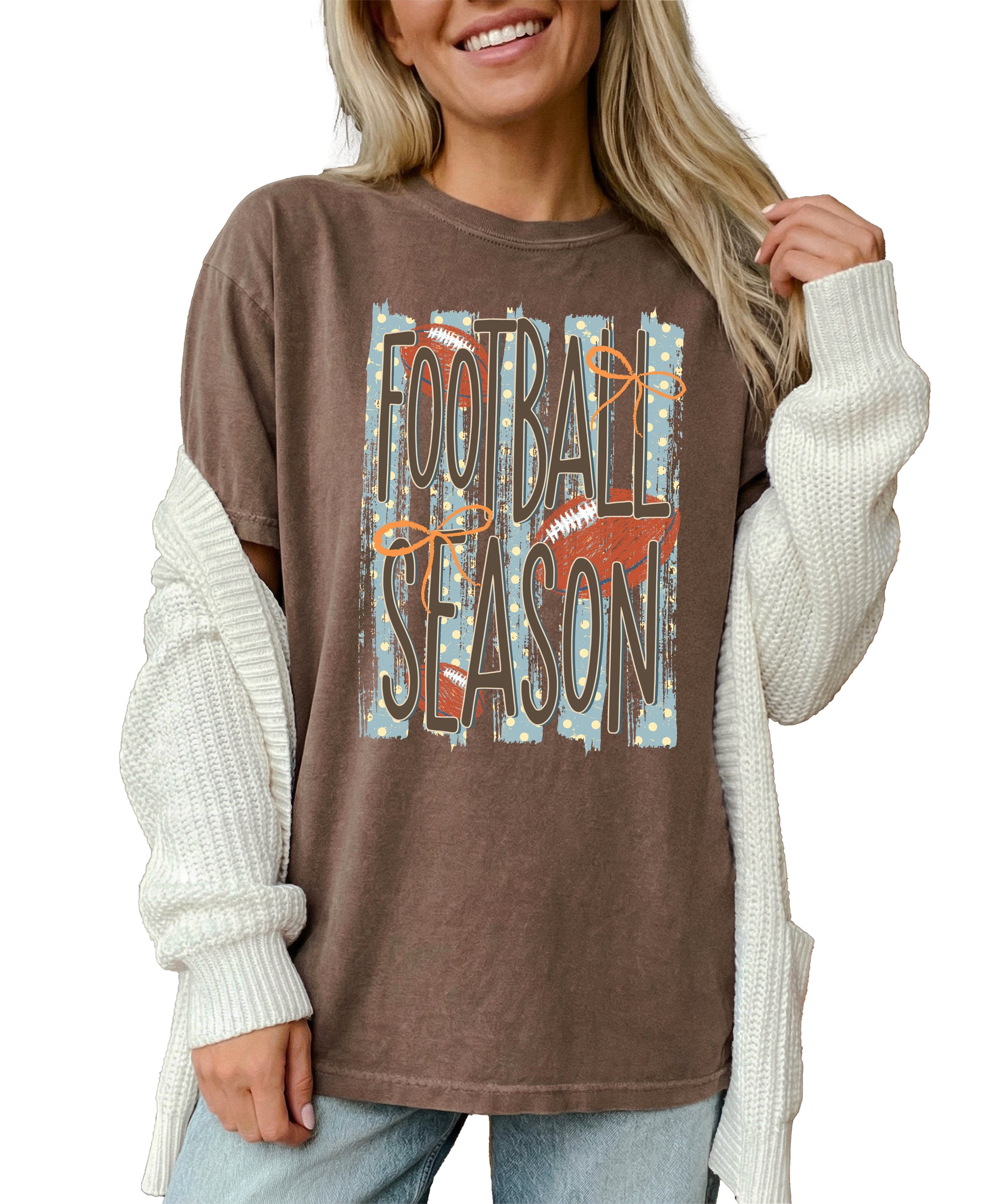 Football Season coquette bow Comfort Colors tee in Espresso - view 7