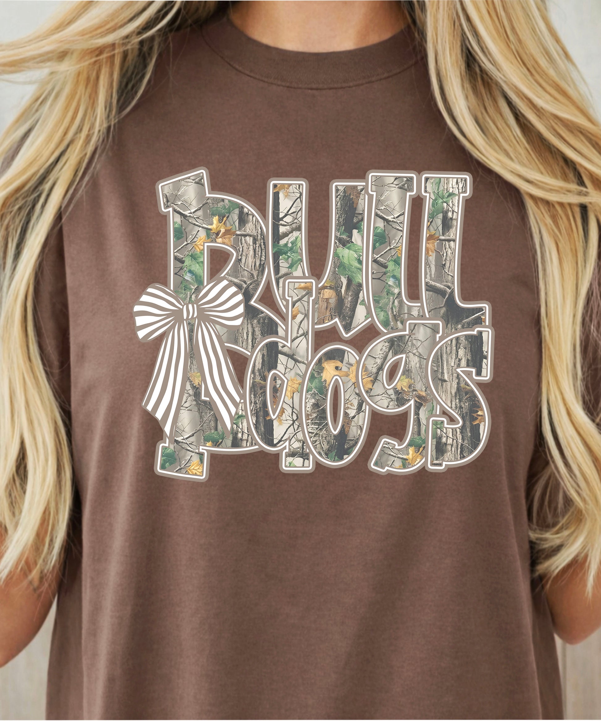 Bulldogs Camo Coquette Bow Comfort Colors tee in Espresso - view 7