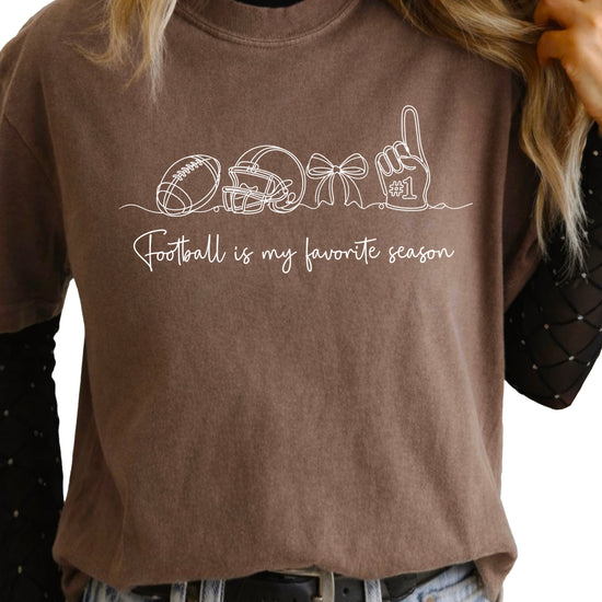 Football is My Favorite Season game day coquette bow Comfort Colors tee, Espresso Shirt, view 7