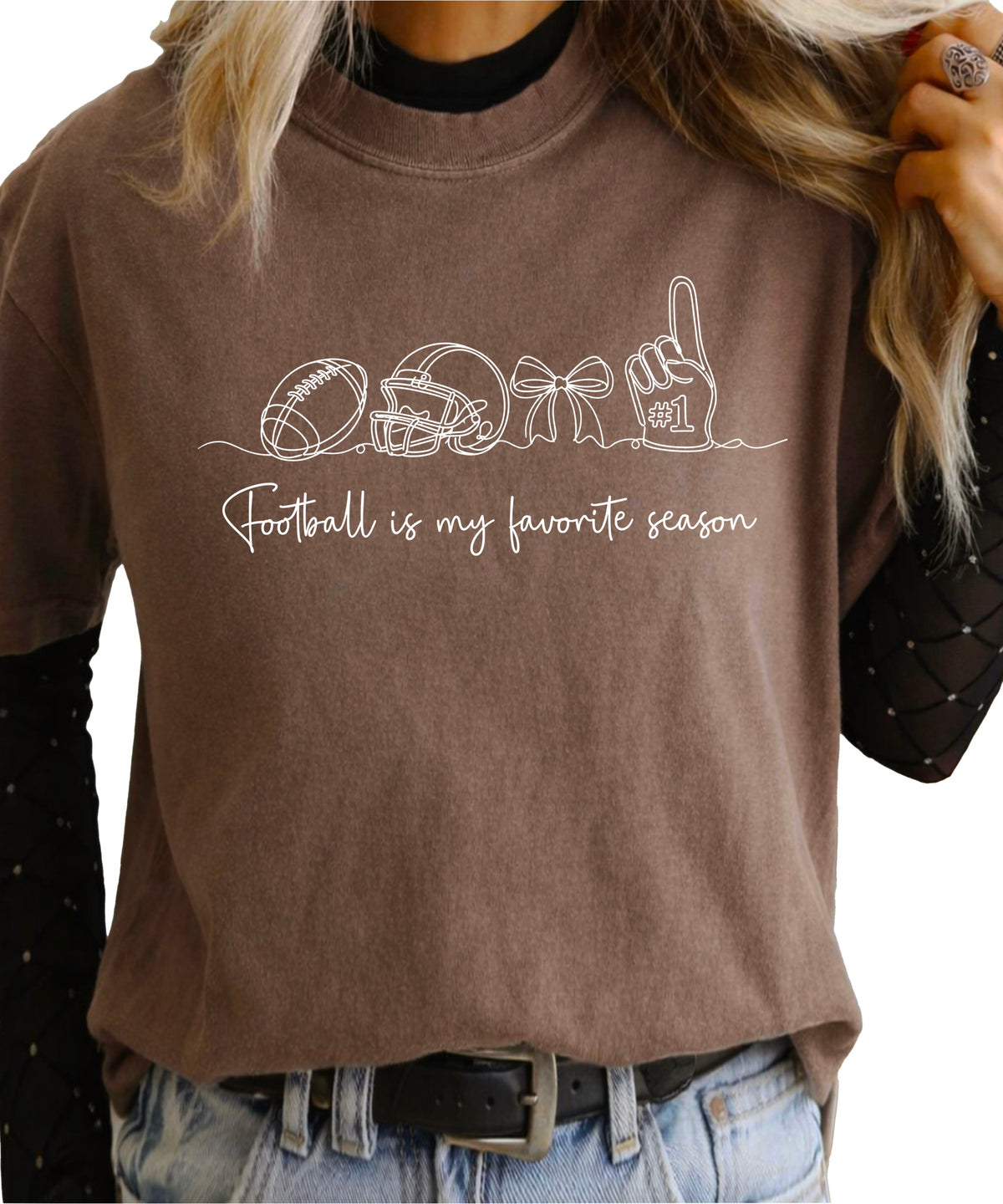 Football is My Favorite Season game day coquette bow Comfort Colors tee, Espresso Shirt, view 7