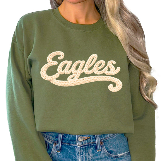 Eagles school spirit sweatshirt ink-printed yarn look in Army Green, view 1