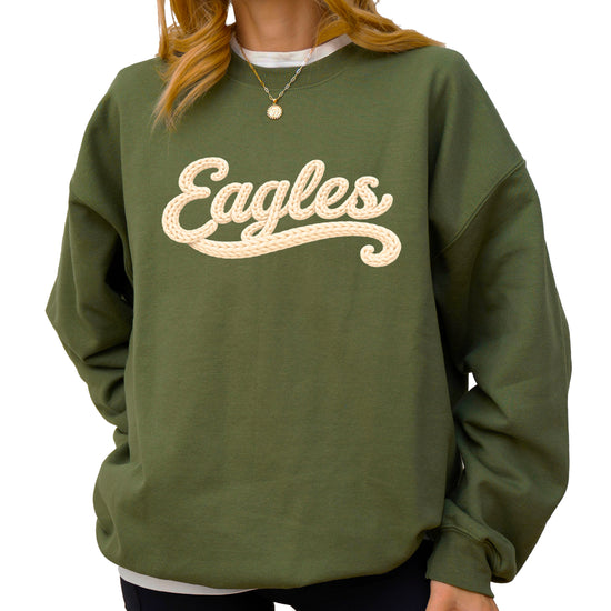 Eagles school spirit sweatshirt ink-printed yarn look in Army Green, view 2