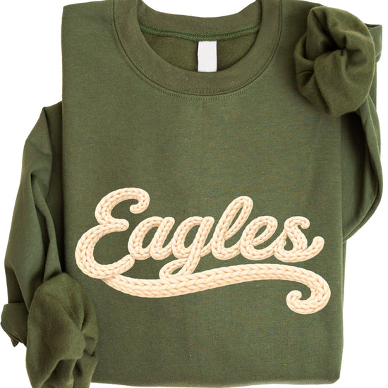 Eagles school spirit sweatshirt ink-printed yarn look in Army Green, view 3