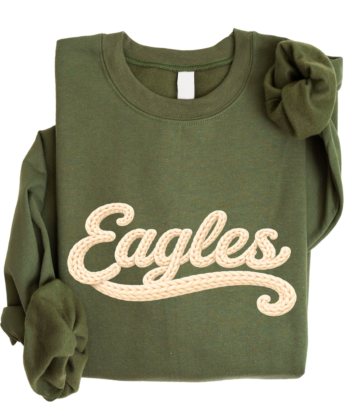 Eagles school spirit sweatshirt ink-printed yarn look in Army Green, view 3