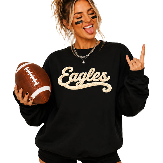 Eagles school spirit sweatshirt ink-printed yarn look in Black, view 1