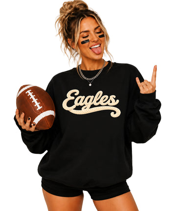 Eagles school spirit sweatshirt ink-printed yarn look in Black, view 1