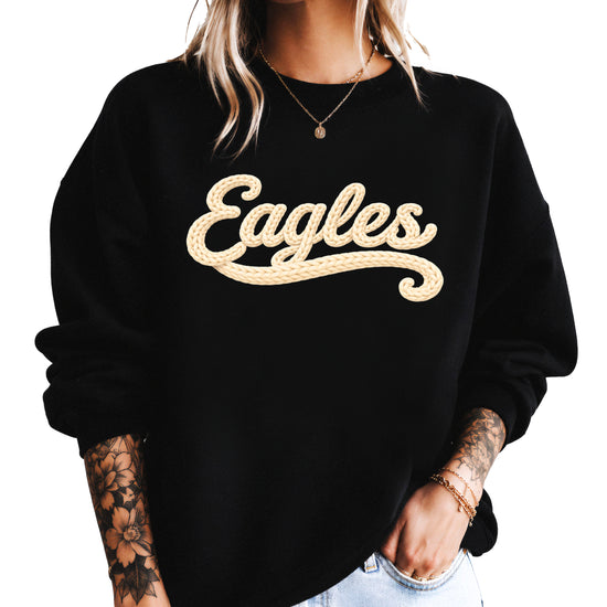 Eagles school spirit sweatshirt ink-printed yarn look in Black, view 2