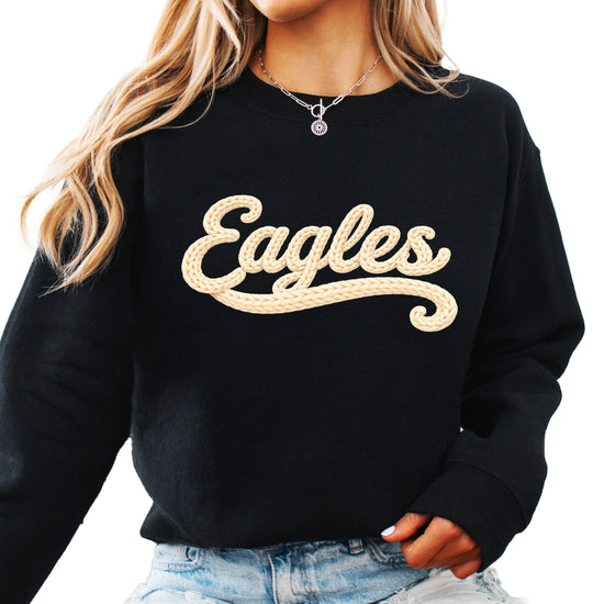 Eagles school spirit sweatshirt ink-printed yarn look in Black, view 4