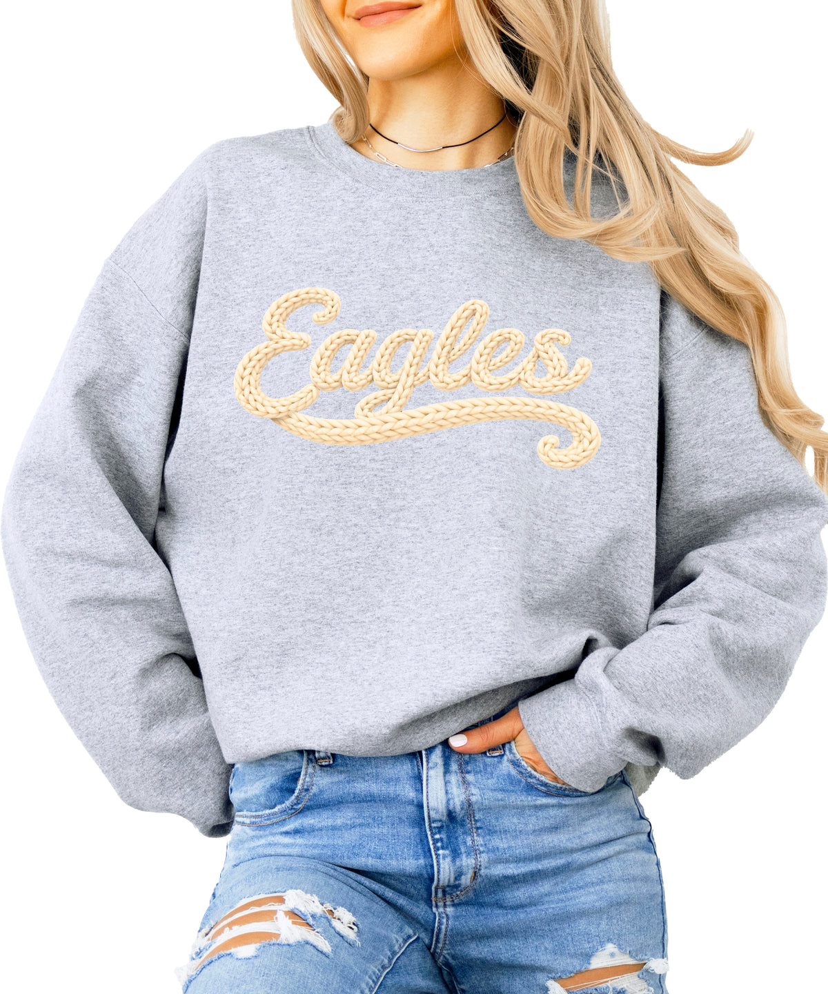 Eagles school spirit sweatshirt ink-printed yarn look in Gray, view 1