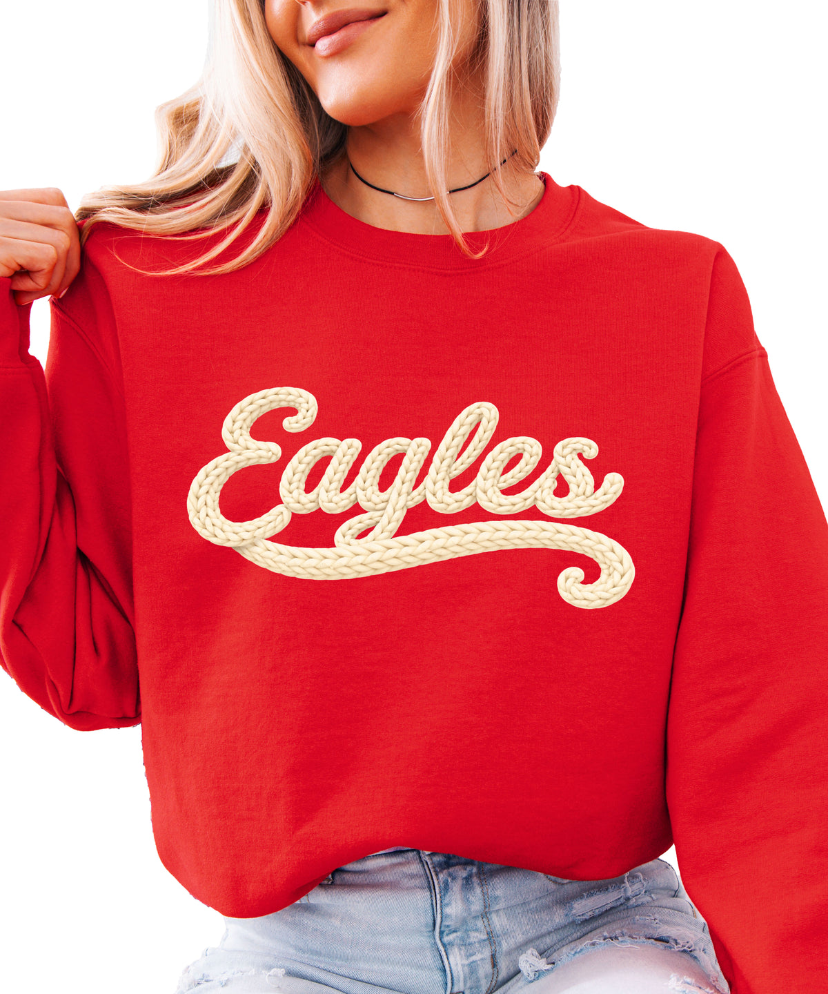 Eagles school spirit sweatshirt ink-printed yarn look in Red, view 1