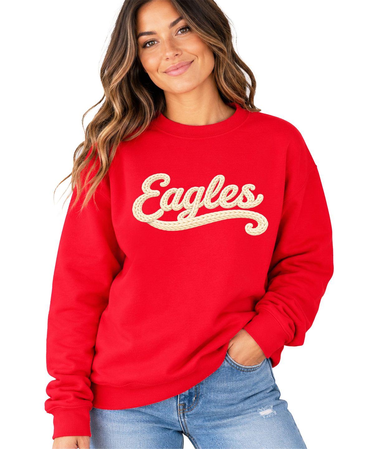 Eagles school spirit sweatshirt ink-printed yarn look in Red, view 2
